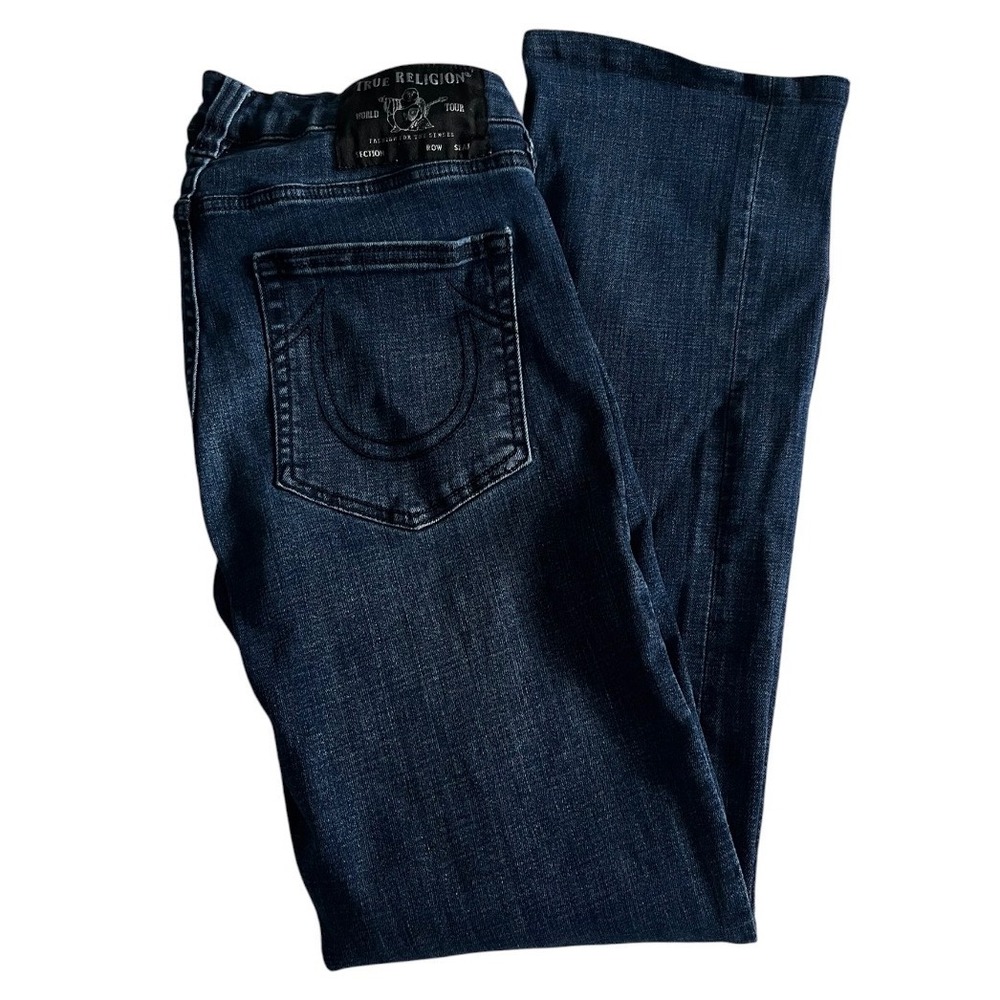 True Religion Jeans Women Size 30 Becca Bootcut Dark Wash Blue Orange Mid Rise